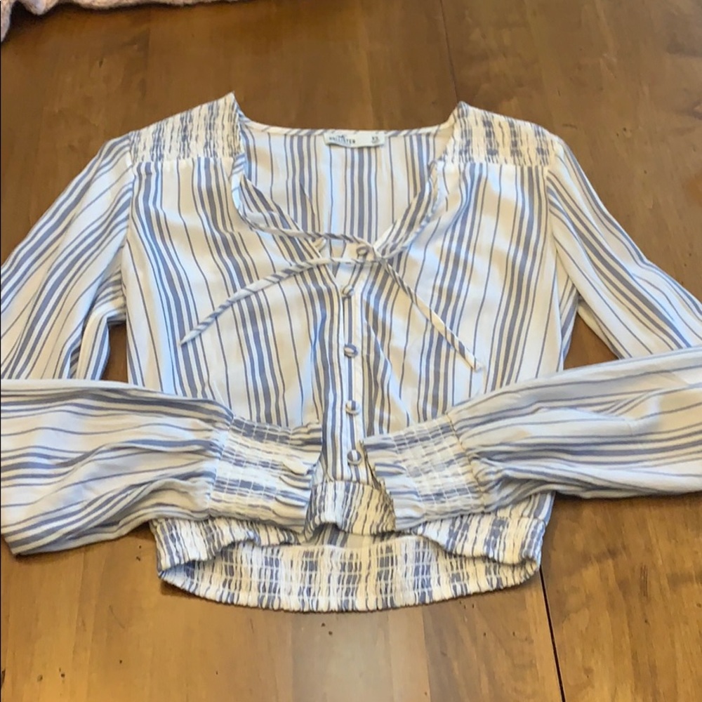 white with blue striped blouse